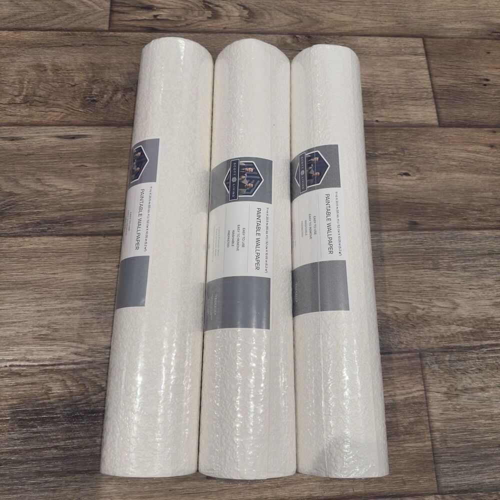 3 Rolls Scott Living Series Textured Paintable Design Large Wallpaper Roll Vinyl